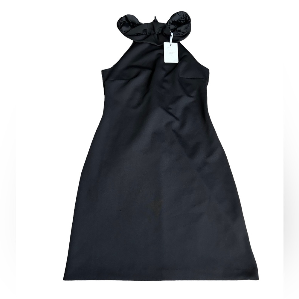 TED BAKER black ruffle neck bodycon dress